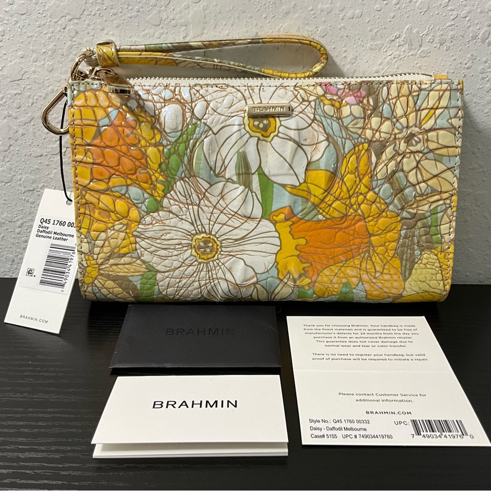 Brahmin Daisy Wristlet DAFFODIL MELBOURNE W/Leather Eye Medallion NWT